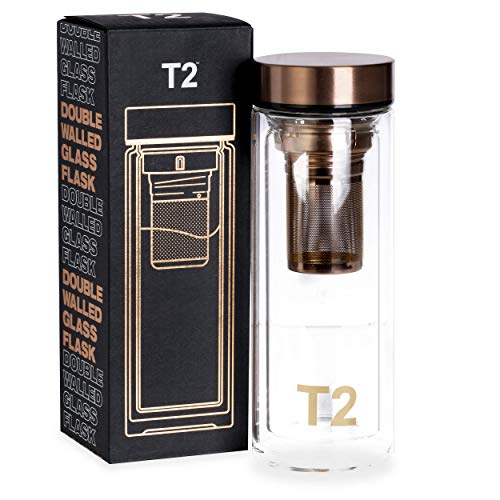 T2 Tea Doppelwandige Glasflasche mit Edelstahl-Teesieb, 300 ml, Roségold Cover