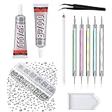 B-7000 Adhesive Glue and Rhinestones for Crafts, 2016Pcs Clear Flatback Round Rhinestones with 2PCS...