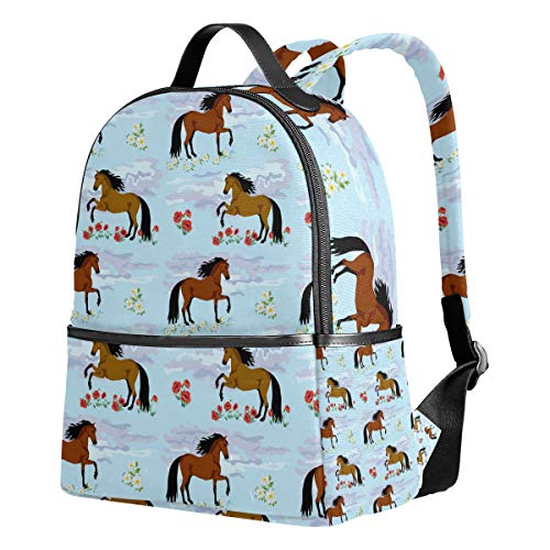 Preisvergleich Produktbild Ahomy Schulrucksäcke Zwei Pferde Mohnblumen Kamille Rucksack Schultertasche für Mädchen Jungen