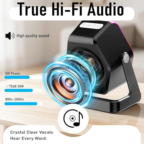 Image of Hupoaf Wireless Induction Speaker, 5 in1 Bluetooth Phone Speaker with Mirror, Stereo Sound, RGB Ambient Light, 2600mAh, Tech Gifts for Men Women, Adjustable Phone Stand for iOS /Android, RGB-Black