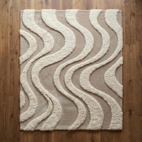 Image of SWEET HOMES Luxury Abstract Shag Rug, Thick Soft Area Carpet for Living Room, Bedroom, 12 x 18 Feet (366 x 549 cm), Beige & Ivory