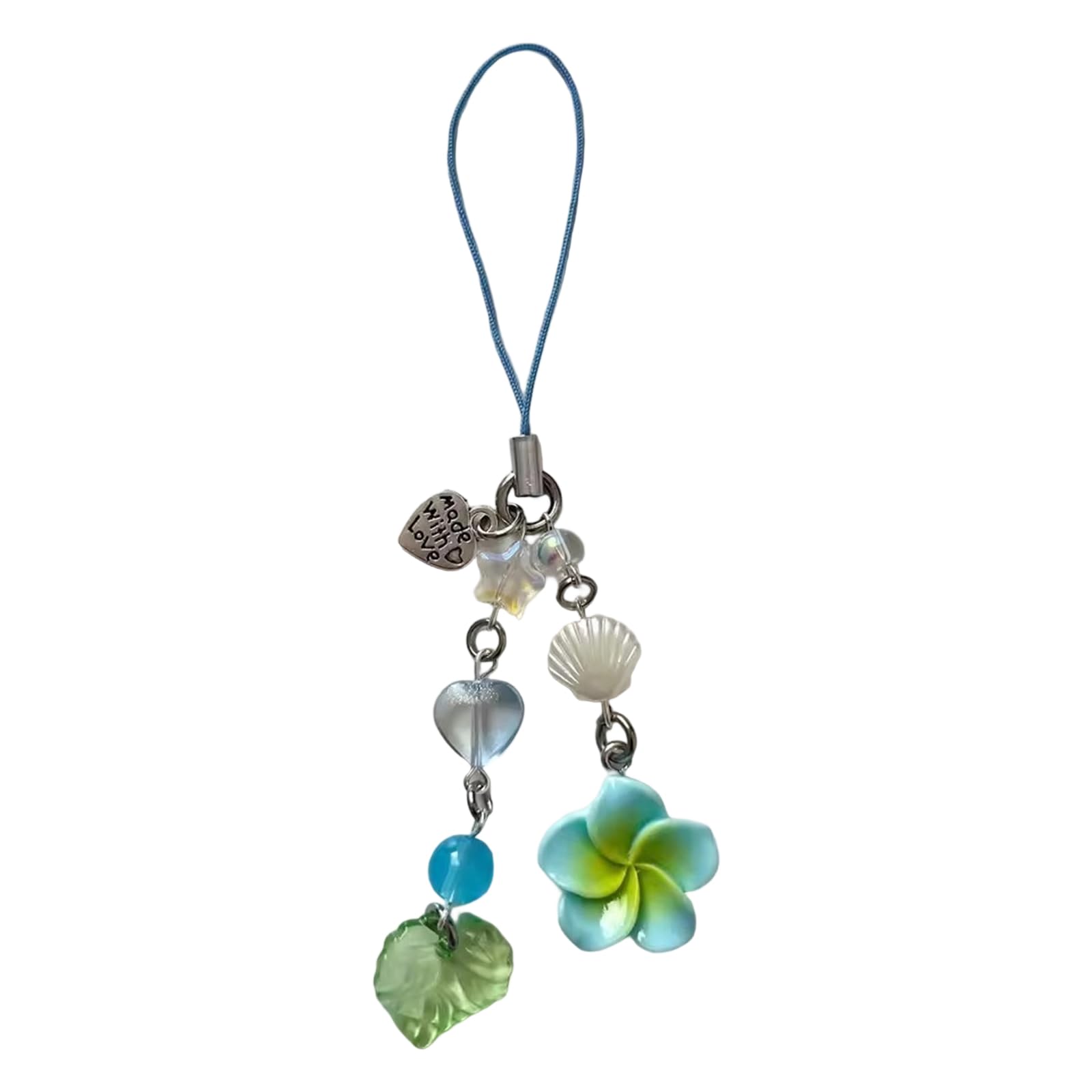 NEWFT Unique Mobile Chain Heart Hanging Ornament Featuring Plumeria Fashion Mobile Strap Alloy Texture Suitable for Home Use