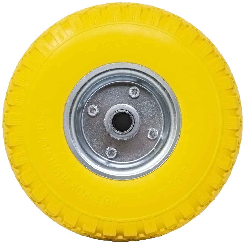 Bakaji Ruota Piena in Poliretano Giallo Antiforatura per Carrello Portapacchi Battistrada Scolpito Diametro 25cm Larghezza 7,6cm 3.00-4 Cerchio in Acciaio Diametro Assale 20 mm Ricambio Carriole