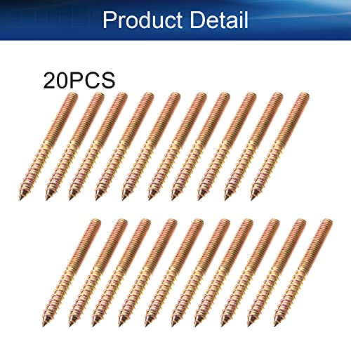 Image of M6x60mm Zinc Plated Carbon Steel Double Headed Hanger Bolts 2.36 inch Length Self Tapping Screw for Furniture Installation Bronze Tone 20Pcs
