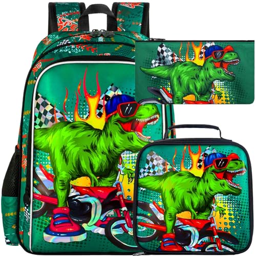 Image of UFNDC 3PCS Boys Backpack,16 inchKids Dinosaur Bookbag with Lunch Box, School Bag for Elementary Toddler