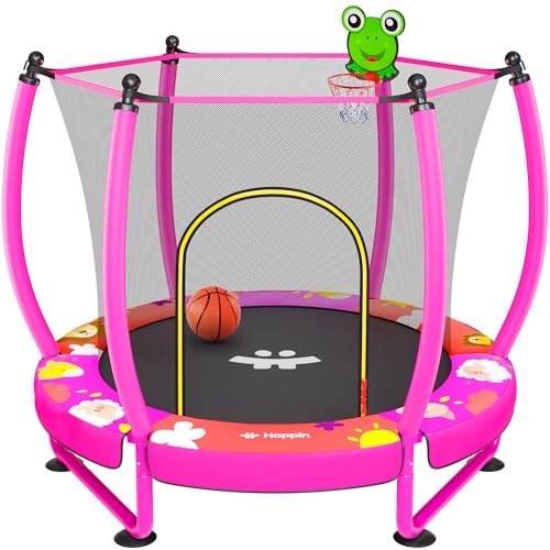 Happin Trampoline pour tout-petits de 140 cm, ensemble de jeu intérieur et extérieur de 1 à 6 ans, trampoline pour enfants, mini trampoline ultra sûr pour enfants avec filet de sécurité, cadeaux