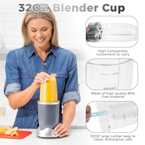 8 szt. zamienników kubków i ostrzy do blendera Nutribullet, ogromny kubek 900 ml z pokrywką typu flip-top, pierścień pokrywki, 2 gumowe uszczelki, szczotka, kompatybilne z modelami Nutribullet 600 W