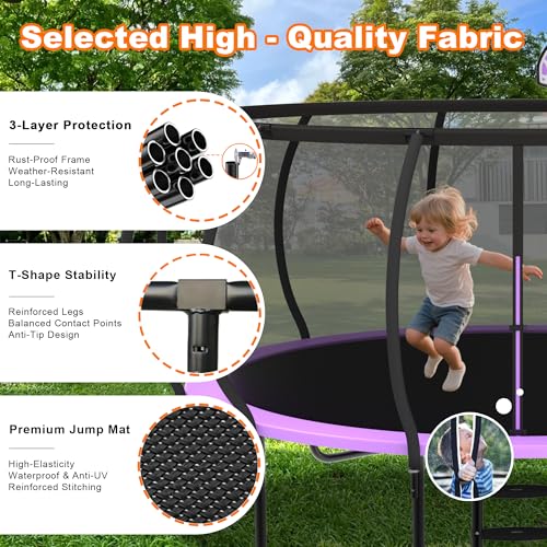 DeepRoar Tranpoline 8/10/12/14/15/16FT Pumpkin Tranpoline for Kids, Heavy Duty Outdoor Tranpolines with Basketball Hoop, Safety Enclosure Net, Light, Sprinkler, Socks, ASTM Approved