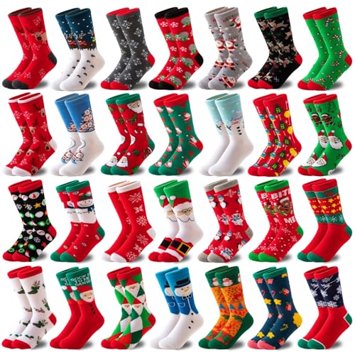 MarJunSep 28 Pairs Women's Christmas Holiday Socks Bulk for Unisex Adults Family Christmas Gifts Exchage Stocking Stuffers