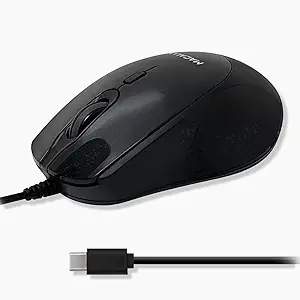 Macally USB C Mouse Wired - Precise, Comfortable, and Quiet - Type C Mouse for Mac, MacBook Pro/Air, iMac, Apple iPad, Windows Computer PC, Laptop - USBC with 4 DPI Modes