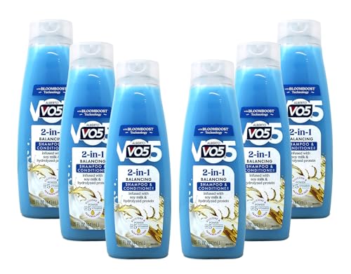 Alberto VO5 2 in 1 Moisturizing Shampoo/Conditioner, Softens and Shines, 6 Pack of 12.5 Oz Bottles