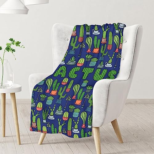 Cactus Throw Blanket - Soft, Fuzzy & Warm - 30x40 Inches Small Blankets for Lap, Crib - Dark Blue Aesthetic Throws Gift for Cactus Lovers