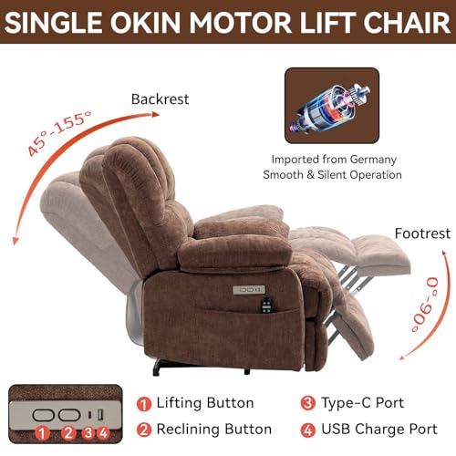 Sillón Chenille Marrón oscuro reclinable eléctrico miniatura 4