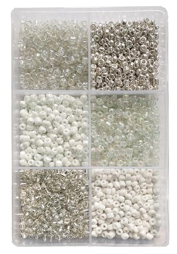 Image of eshoppee 6 /0 4mm White Glass Seed Beads | Family Colors, Jewellery Making Kit, Art and Crafts Materials, DIY Kit