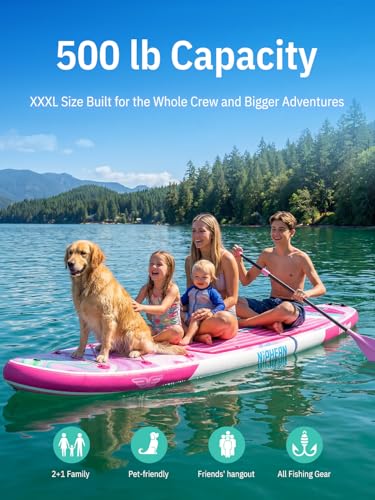 Image of Niphean (Extra Large) Inflatable Paddle Board, SUP for 2+1 People /Family 500lbs Capacity Stand Up Paddle Board with SUP Accessories, StabilTrac Fin Non-Slip Paddleboard for Adults