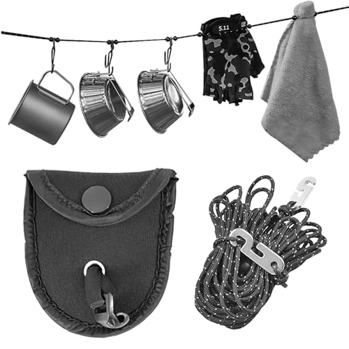 Fyfjur Wäscheleine Camping, 3,5m Reflektierend Camping Wäscheleine mit 24 Fixierungsperlen und Aufbewahrungstasche, Starke Tragfähigkeit Reisewäscheleine für Camping, Wohnmobil, Zelt, Balkon