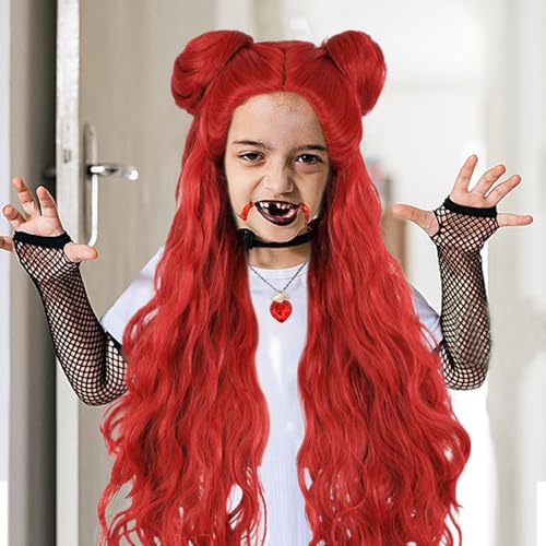 Perruque Halloween enfant rouge douce qui ne gratte pas avec bonnet réglable