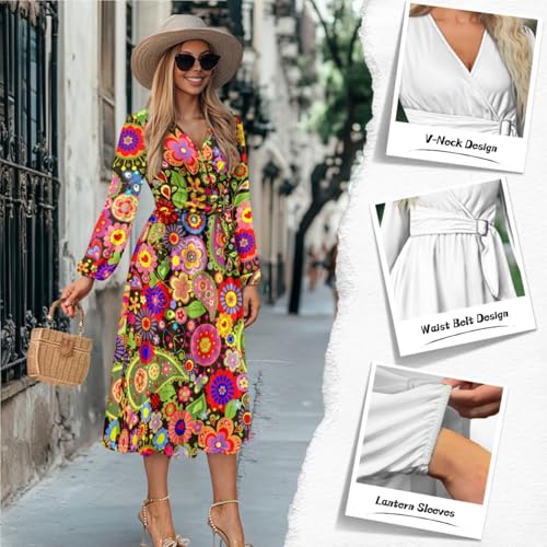 Women's V-Neck Long Sleeve Tie Dress Midi Dresses Wrap Waist - Cinching Dress Party Wedding Guest Cocktail4