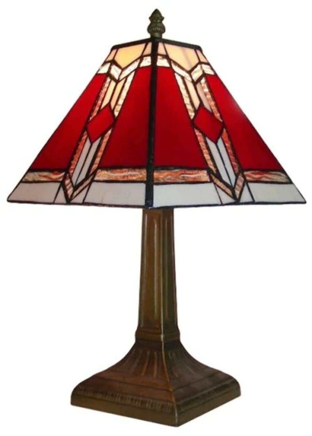 MiniSun | Tiffany Style Bronze Base and Red/White Stained Glass Aztec Table Lamp | Table Lamps, Home Décor & Improvement Essential