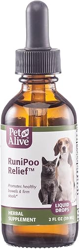 PetAlive RuniPoo Relief - Suplemento de hierbas totalmente naturales que promueve la salud intestinal y heces firmes en gatos y perros - Alivia los