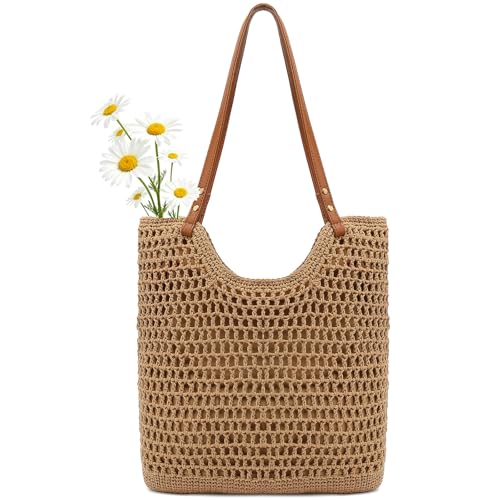 Image of Bycobecy Woven Tote Bag for Women, Summer Beach Bag Large Crochet Shoulder Purse Handbag Boho Knit Bag for Summer Travel