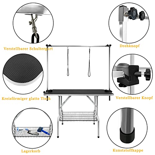 LILIIN Trimmtisch für Hunde, Klappbar Schertisch Hundepflegetisch Höhenverstellbar, Tierpflegetisch Hundefrisiertisch Badetisch bis 60 KG, Schwarz, 113×60×76cm