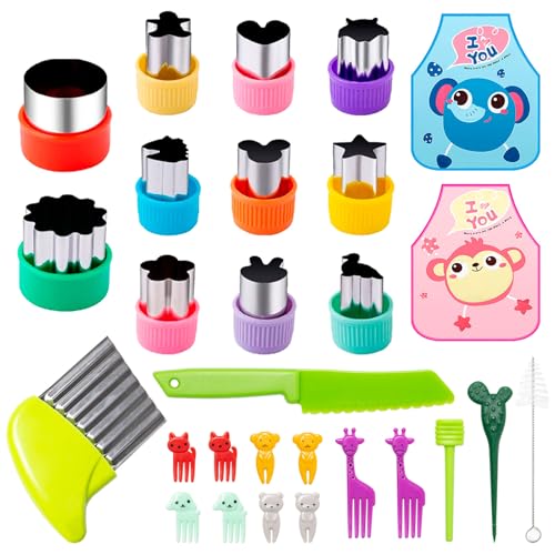 Pilikoll 28 Stück Mini Gemüseschneider Set mit Wellenschneider, Karikatur Zahnstocher, Kindermesser, Kinderschürze Obst Gemüse Ausstechformen Edelstahl Cookie Plätzchen Ausstecher für Keks, Sandwich Pilikoll 28 Stück Mini Gemüseschneider Set mit Wellenschneider, Karikatur Zahnstocher, Kindermesser, Kinderschürze Obst Gemüse Ausstechformen Edelstahl Cookie Plätzchen Ausstecher für Keks, Sandwich