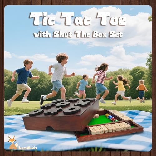 Juego de mesa clásico Tic Tac Toe y Shut The Box de madera miniatura 2