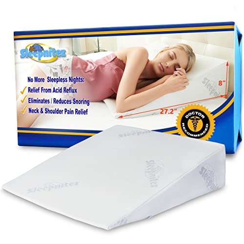 Sleepnitez 8" Bed Wedge Pillow for Acid Reflux, Luxurious 3.25" Memory Foam Top Layer, Wedge Pillow for Sleeping, Anti Snoring, GERD, After Surgery in a Tencel Bamboo Washable Cover