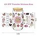 UV DTF Cup Wrap Transfer Stickers for Glass, 6 Sheets Cup Rub on Transfers for Crafting Cup Decal Stickers for 16OZ Libbey Glass Cups Furniture Craft Wood DIY Crafts