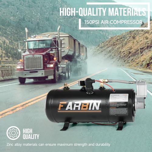 Image of FARBIN 150 PSI 0.8gal Air Compressor 12V Air Tank Can for Train Horn, Air Horn, Inflating Tires, Air Mattresses (0.8 gal Black Air Compressor)