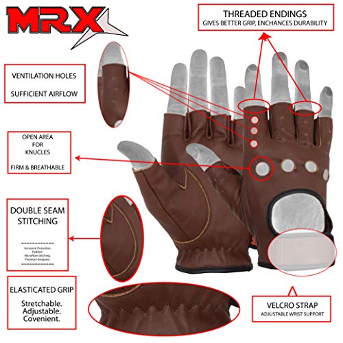 Image of MRX Driving Gloves Button Basic Soft Outdoor Glove Goat Leather Workout Full Finger, Black