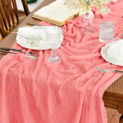Artoid Mode Chemins de Table Gaze Mousseline Bohême Corail 300 cm, Décoration de Table de Cuisine...