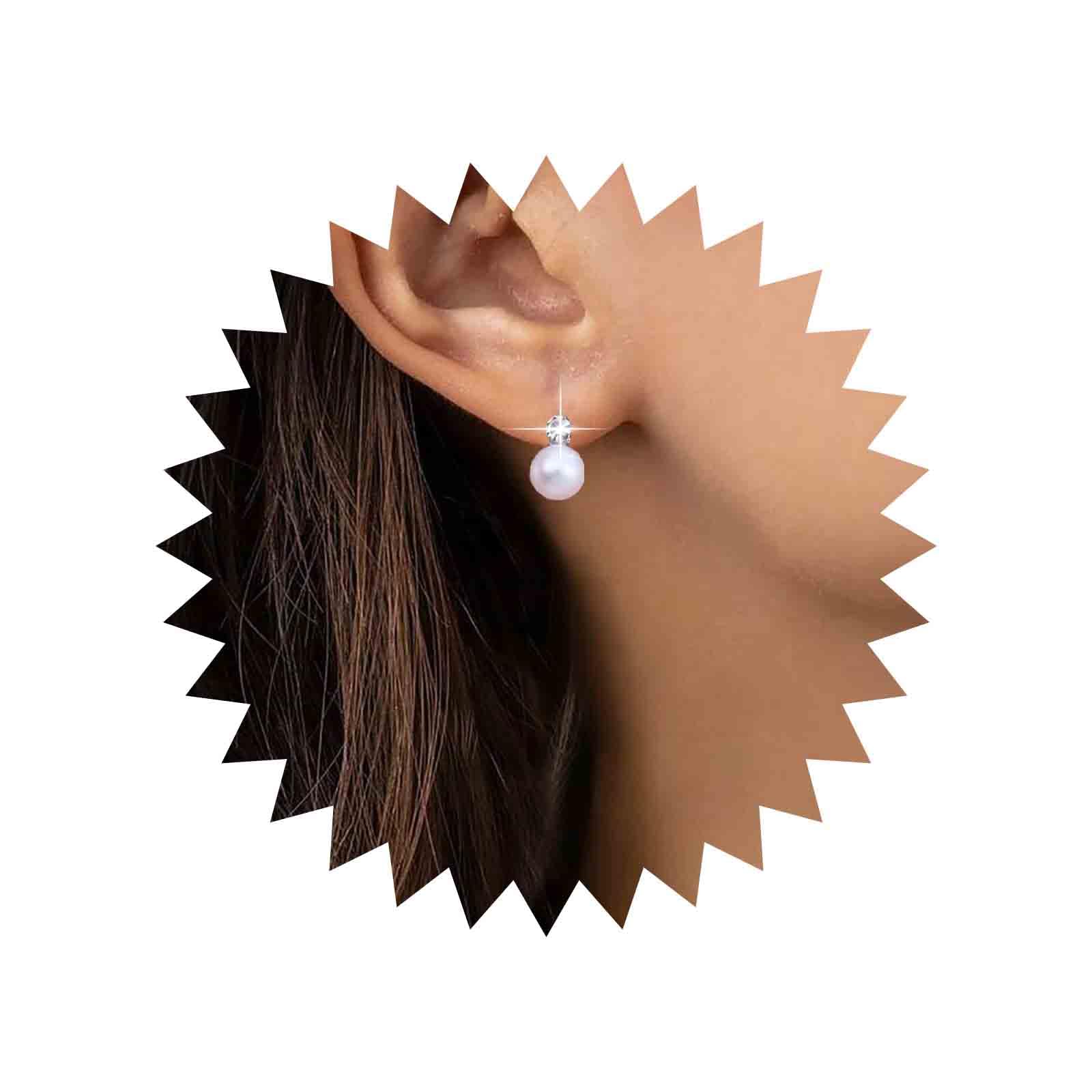 Aneneiceera Boho Pendientes De Perlas De Cristal Diminutos Pendientes De Perlas De Cristal De Plata Pequeños Pendientes Cúbicos Cz Perlas Pendientes De Diamantes De Imitación Joyas Para Mujeres