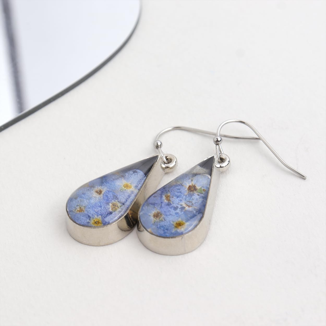 Jean Beau 925 Sterling Silver Pressed Flower Earrings for Women, Handmade Hypoallergenic Resin Dried Flower Teardrop Dangle Earrings, Nature Floral Jewelry Gift for Mom and Wife - Image 6