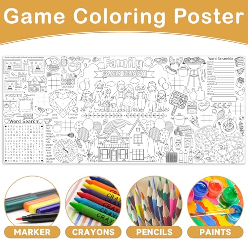 Image of Naozinebi Family Reunion Giant Coloring Poster for Large Coloring Tablecloth Big Paper Sheets Page Theme Table Cloth DIY Activity Game Art Crafts Mat Wall Home Party Decoration Supplies