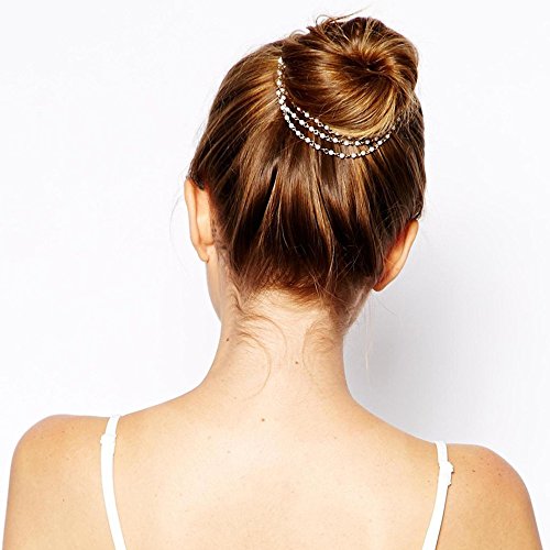 Yueton 2pcs Pinzas de Pelo con Cadena y Borla de Perlas Artificiales para Mujer miniatura 6