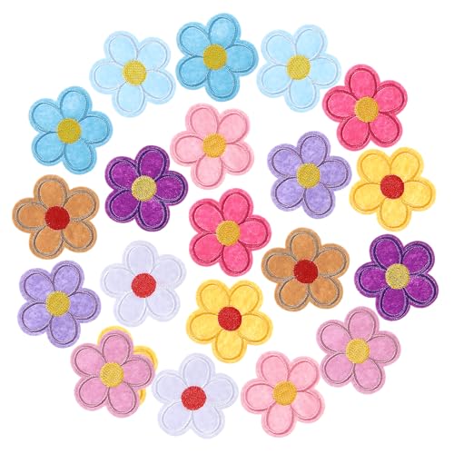 YUXIANLB Parches autoadhesivos para planchar o coser, 20 unidades, parches bordados para decorar flores, lindas margaritas, calcomanías de tela para ropa, jeans, mochilas, chaquetas, pantalones,