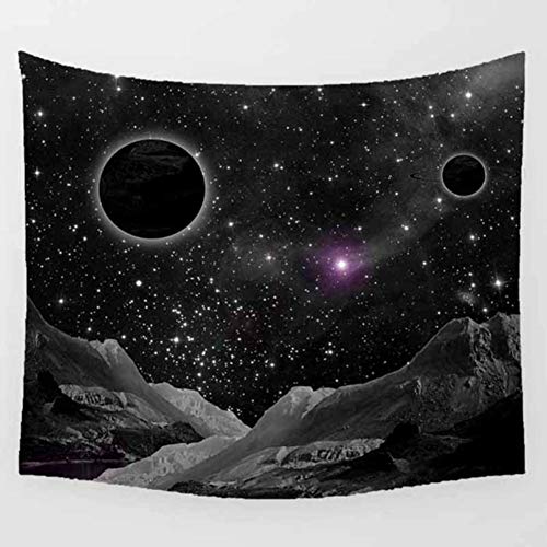 KRWHTS Mystic House Decor Tapestry, Fantasy Dark Night in Earth Outer Space Planet Celestial Large Moons Comets Image, Wall Hanging for Bedroom Living Room Dorm Black