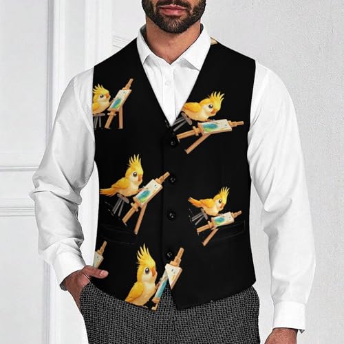Cockatiel Artist Bird Mens Slim Fit Suit Vest Dress Waistcoat Casual Business Vest2