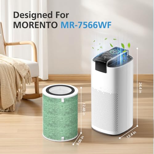 Image of MR7566 Replacement Filter Compatible with MORENTO MR7566 Air Purifier for Home Large Room, 4-in-1 High-Efficiency MR7566-WF for Odor and Smoke, MR7566 Filter for MORENTO, 2 Pack