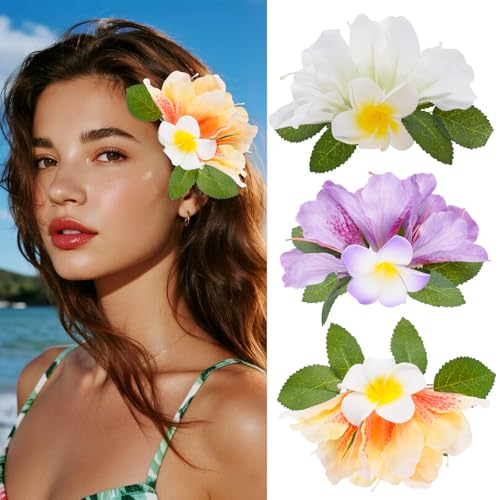 3 pinzas de cabello con flores hawaianas artificiales miniatura 1