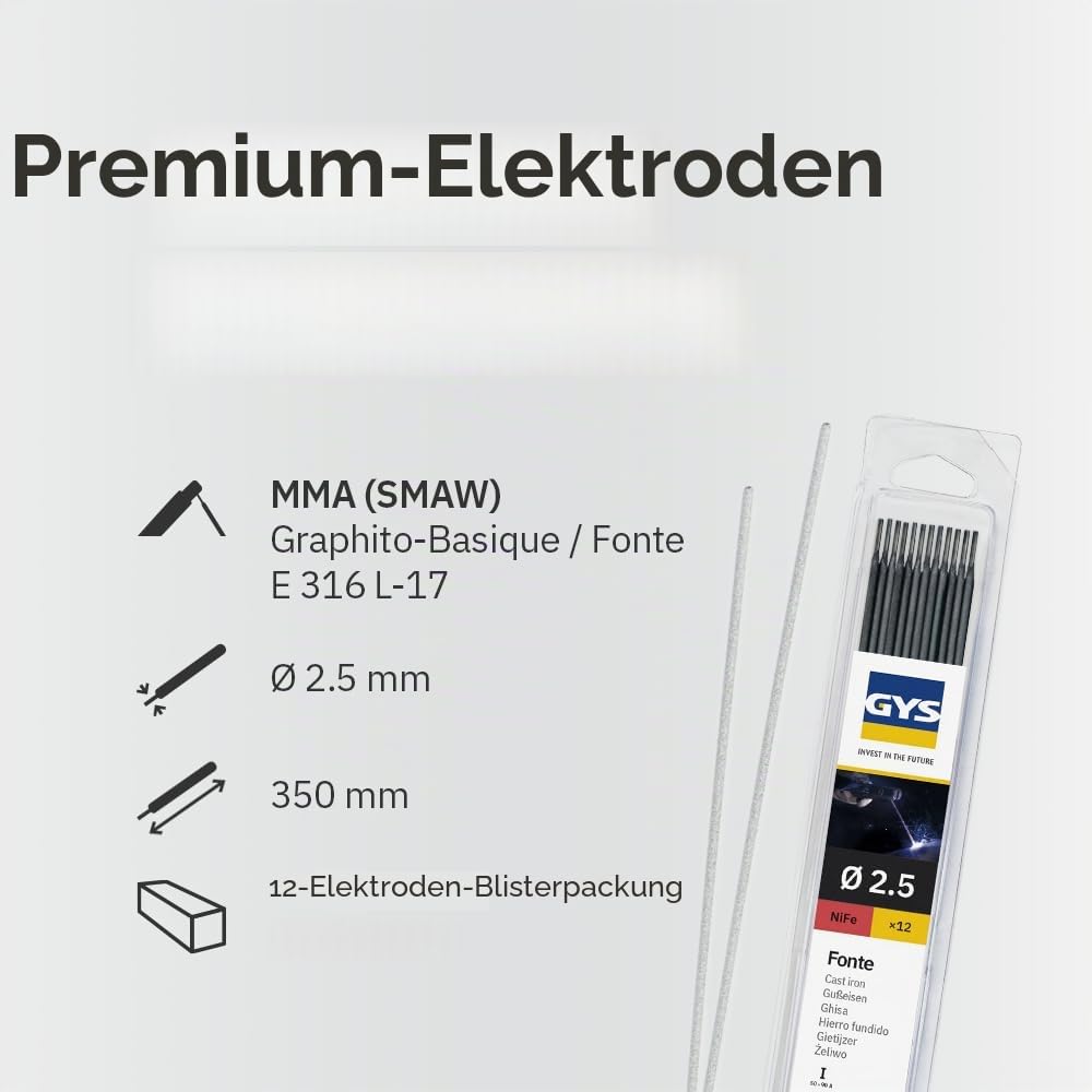 GYS 12 Guss-Elektroden - Durchmesser 2,5 mm - Blister, 1 Stück, 083332