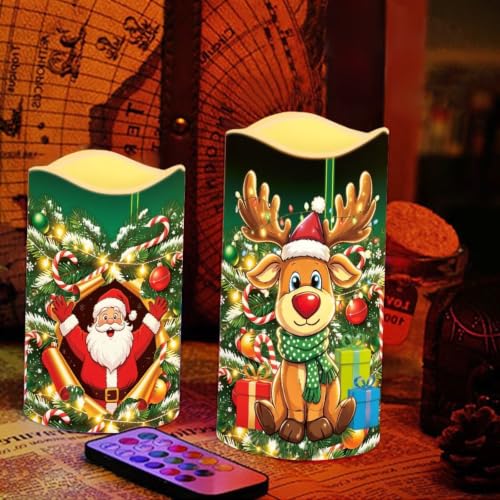 Image of Christmas Flameless Candles Set of 4 with Remote Control | Christmas LED Flameless Candle Set with Timer, Battery Operated Fake Candles for Kitchen Room, Home Decor