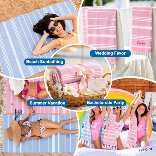 Personalized Turkish Beach Towel, Custom Embroidered Name Towel for Women, Bachelorette Party Favor & Bridesmaid Wedding Gift, Oversized 40"x71" Extra Large Cotton Towel, Vacation Travel Pool Towel — view 6