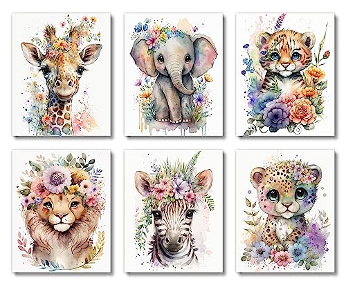 Image of Brooke & Vine Baby Watercolor Safari Animals Nursery Decor Wall Art Prints (UNFRAMED 8x 10 Set of 6),Jungle Themed Gender Neutral Toddler, Classroom,Zebra Elephant Giraffe Tiger Leopard Lion