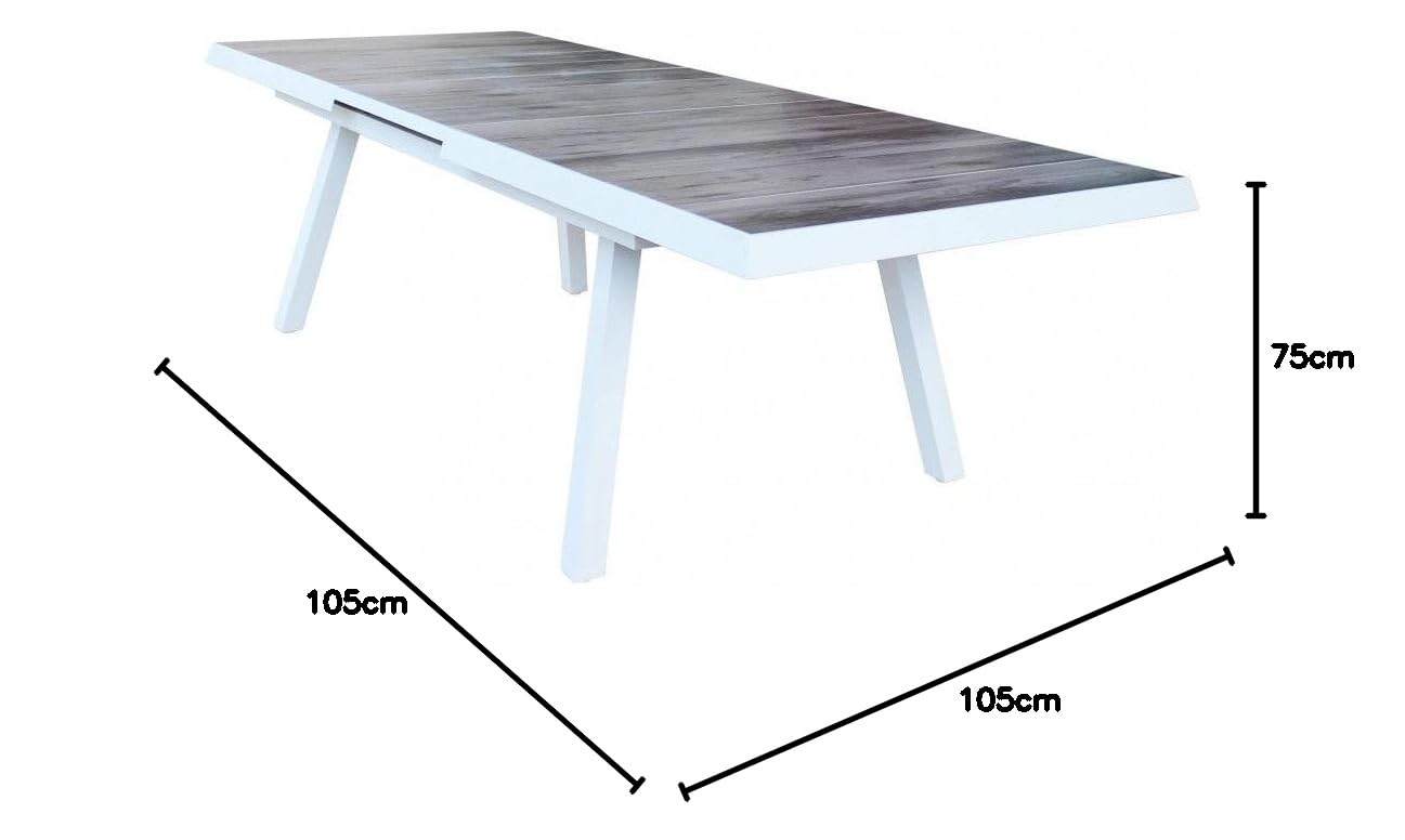 Tavolo allungabile da esterno giardino in alluminio con piano in gres effetto legno 205/265 cm Lincoln - White