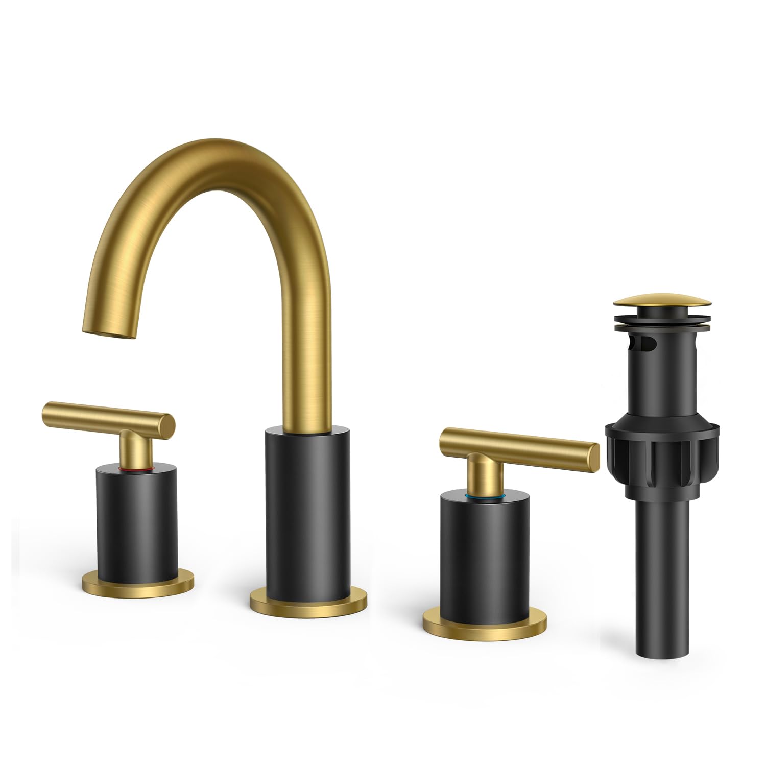 FORIOUS Black and Gold Bathroom Faucet, 3 Hole Bathroom Sink Faucet Black