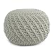 SIMPLIHOME Nisi Boho Round Knitted Outdoor/ Indoor Pouf in Light Grey Recycled PET Polyester for the Living Room, Family Room, Bedroom and Kids Room