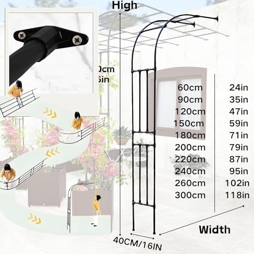 Arche de jardin avec treillis en acier support rose noir - 8